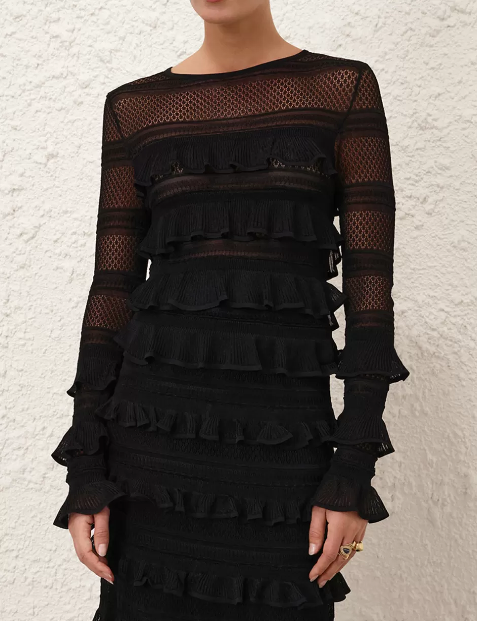 ZIMMERMANN Clothing | Knitwear<Illustration Frilled Top Black