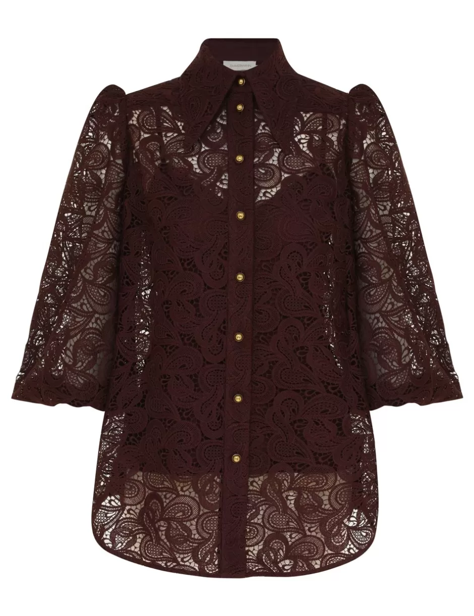 ZIMMERMANN Clothing | Tops<Illustration Lace Blouse Chocolate