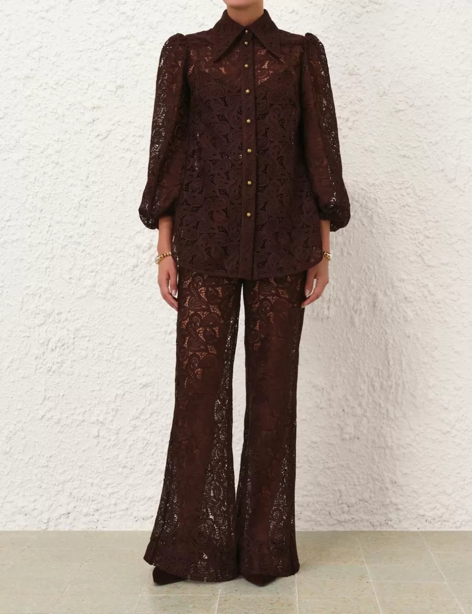 ZIMMERMANN Clothing | Shorts & Pants<Illustration Lace Flare Pant Chocolate