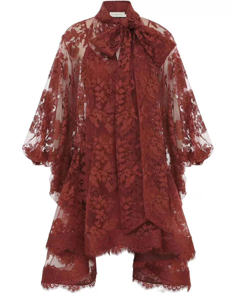 ZIMMERMANN Clothing | Dresses<Illustration Lace Mini Dress Chestnut