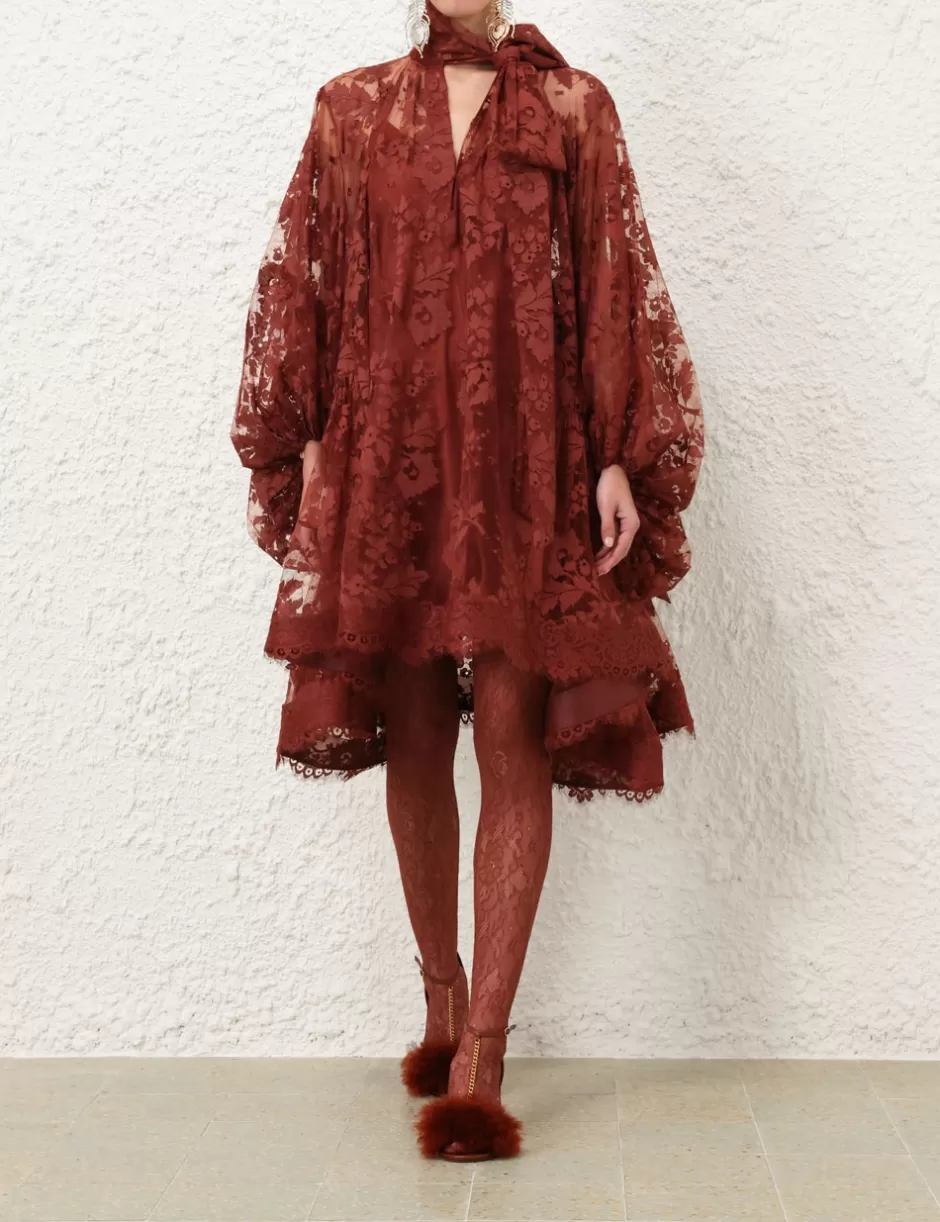 ZIMMERMANN Clothing | Dresses<Illustration Lace Mini Dress Chestnut