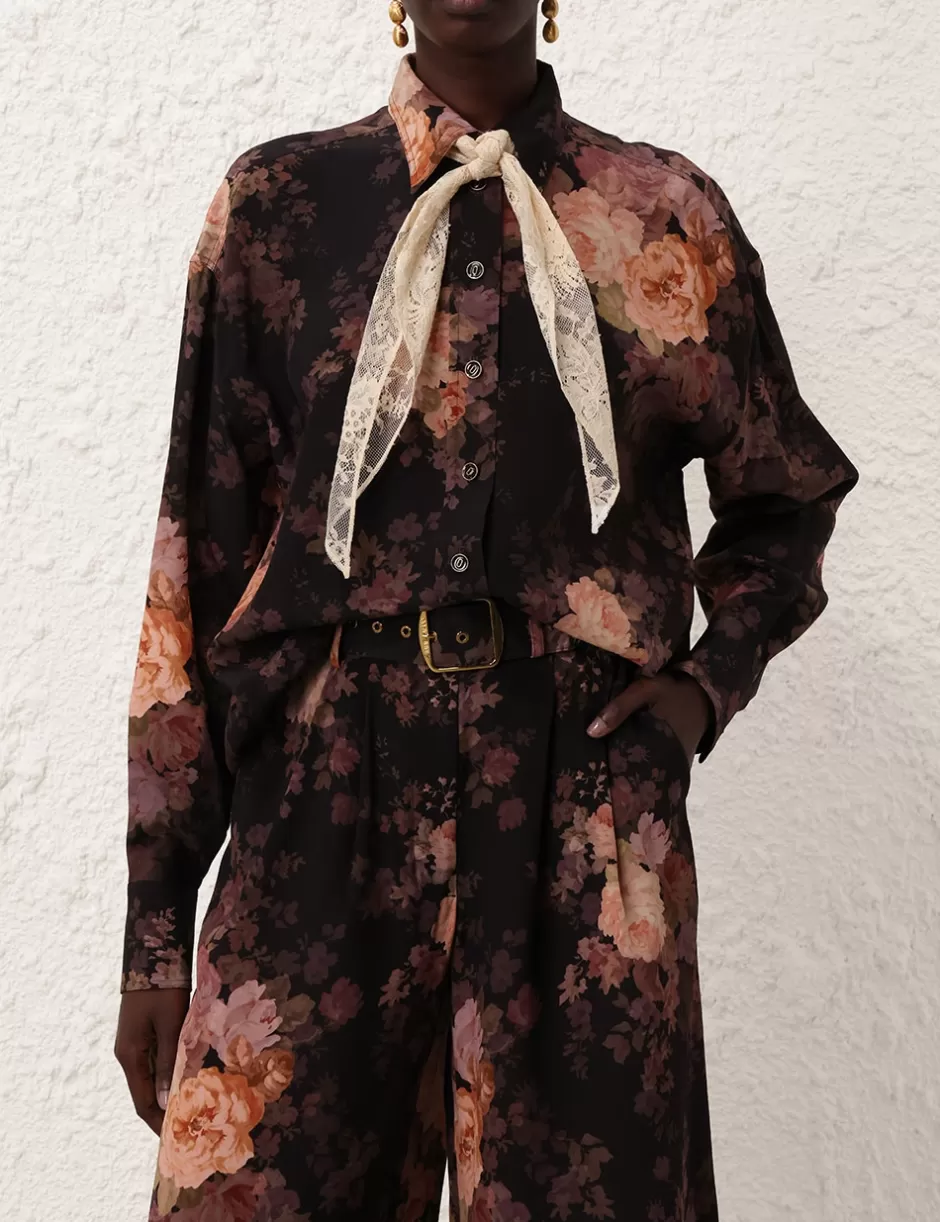 ZIMMERMANN Clothing | Tops<Illustration Lace Scarf Shirt Black Rococo Floral