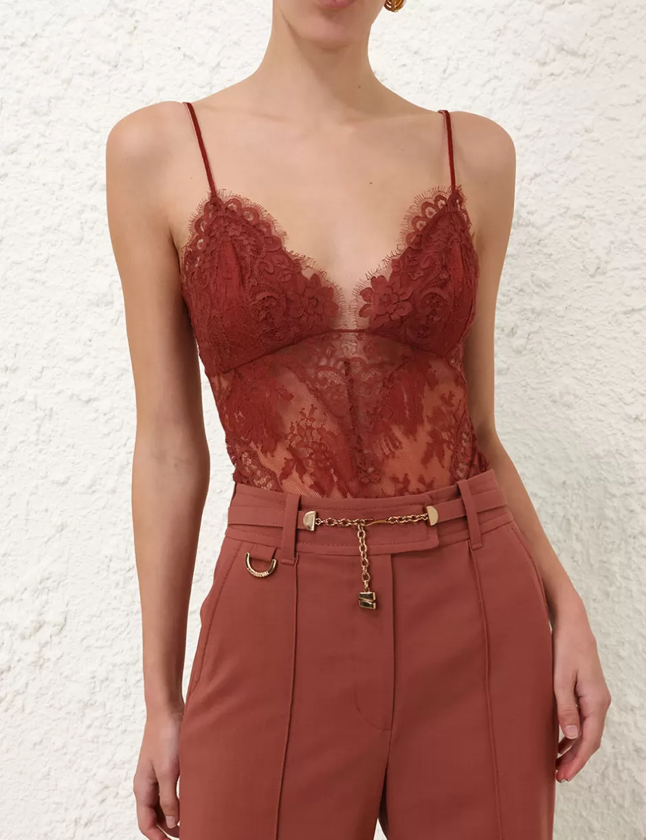 ZIMMERMANN Clothing | Tops<Illustration Lace Teddy Chestnut