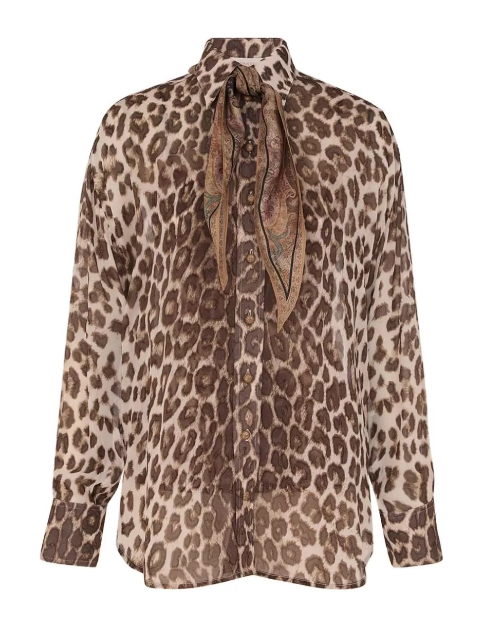 ZIMMERMANN Clothing | Tops<Illustration Leopard Shirt Chocolate Leopard