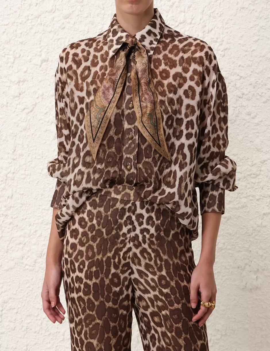 ZIMMERMANN Clothing | Tops<Illustration Leopard Shirt Chocolate Leopard