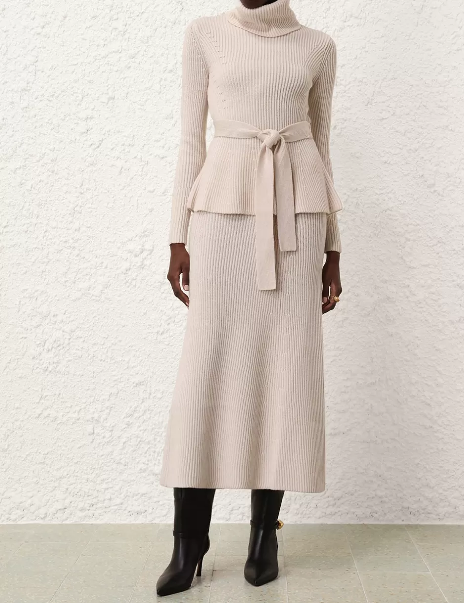 ZIMMERMANN Clothing | Skirts<Illustration Paneled Rib Skirt Cream