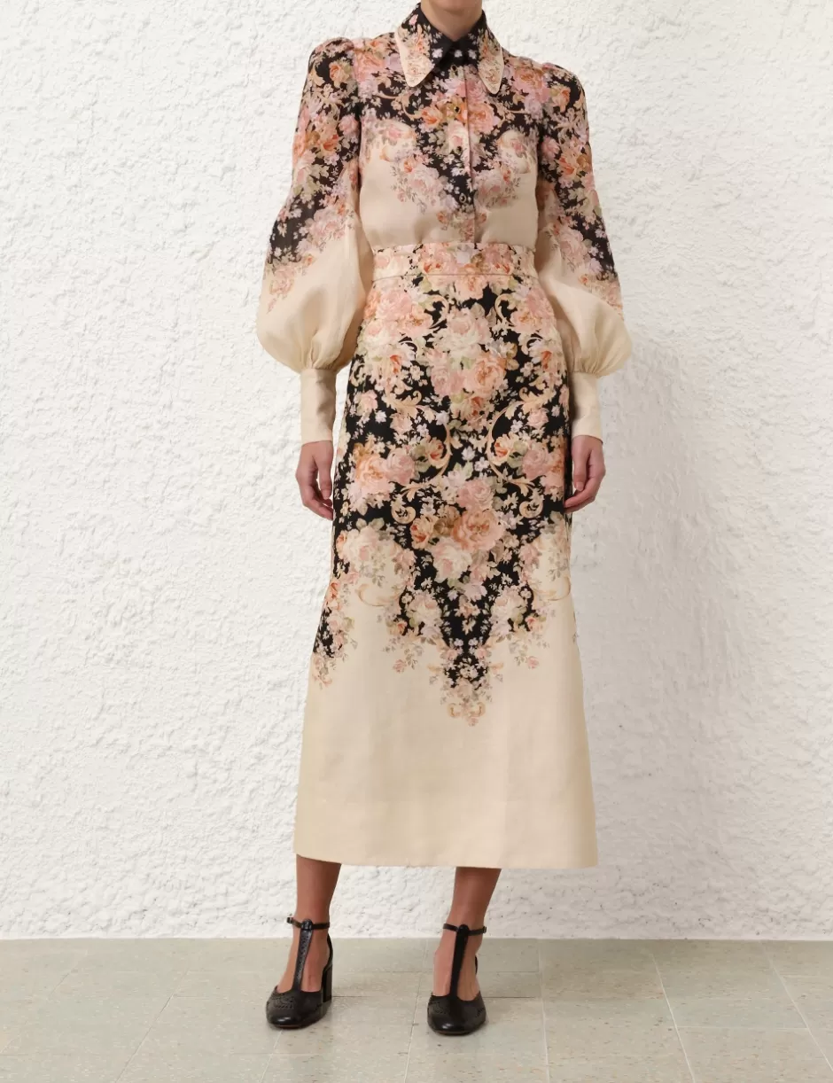 ZIMMERMANN Clothing | Skirts<Illustration Pencil Skirt Tea Rococo Floral