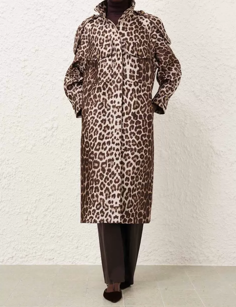 ZIMMERMANN Clothing | Jackets & Coats<Illustration Pocket Anorak Chocolate Leopard