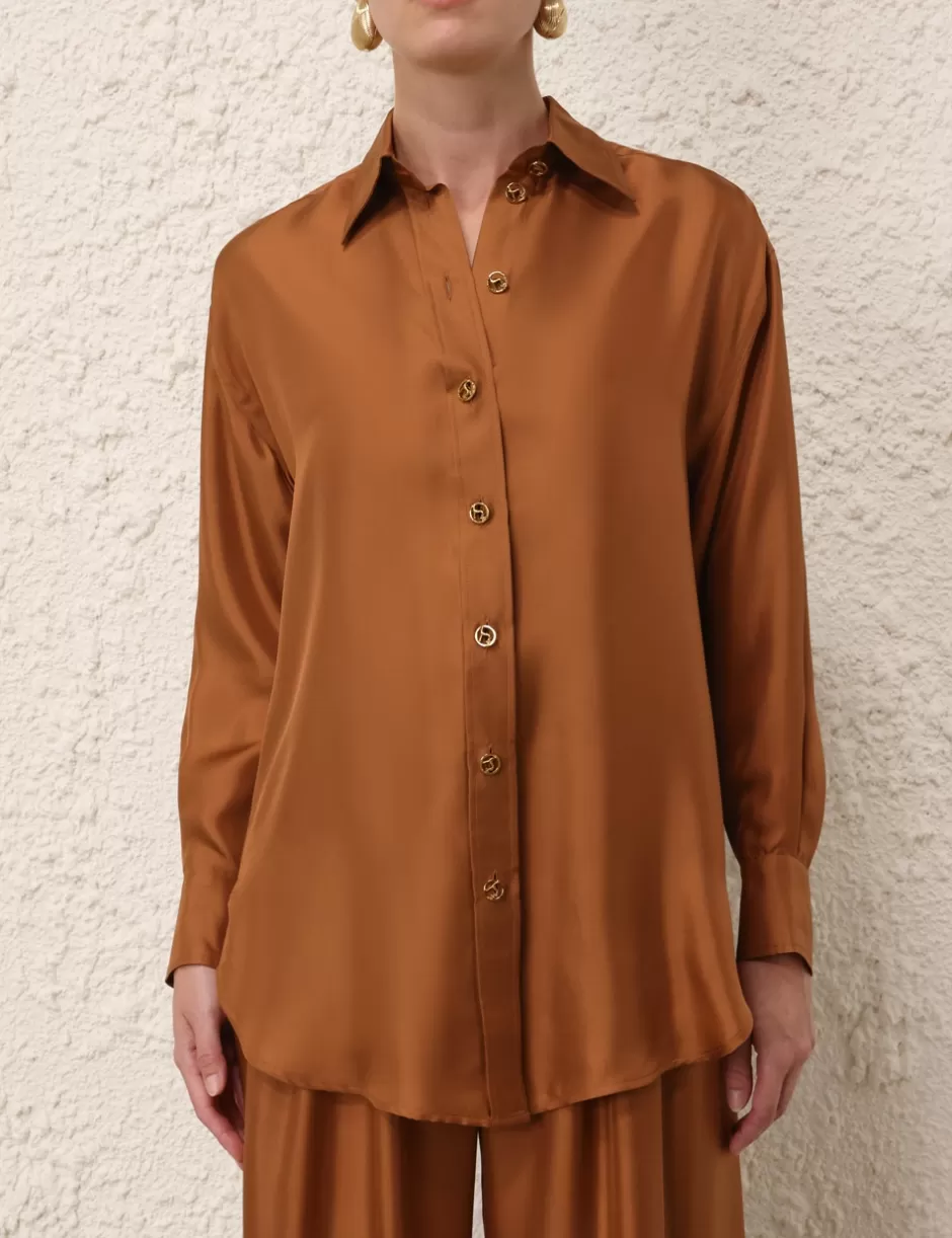 ZIMMERMANN Clothing | Tops<Illustration Relaxed Shirt Cognac