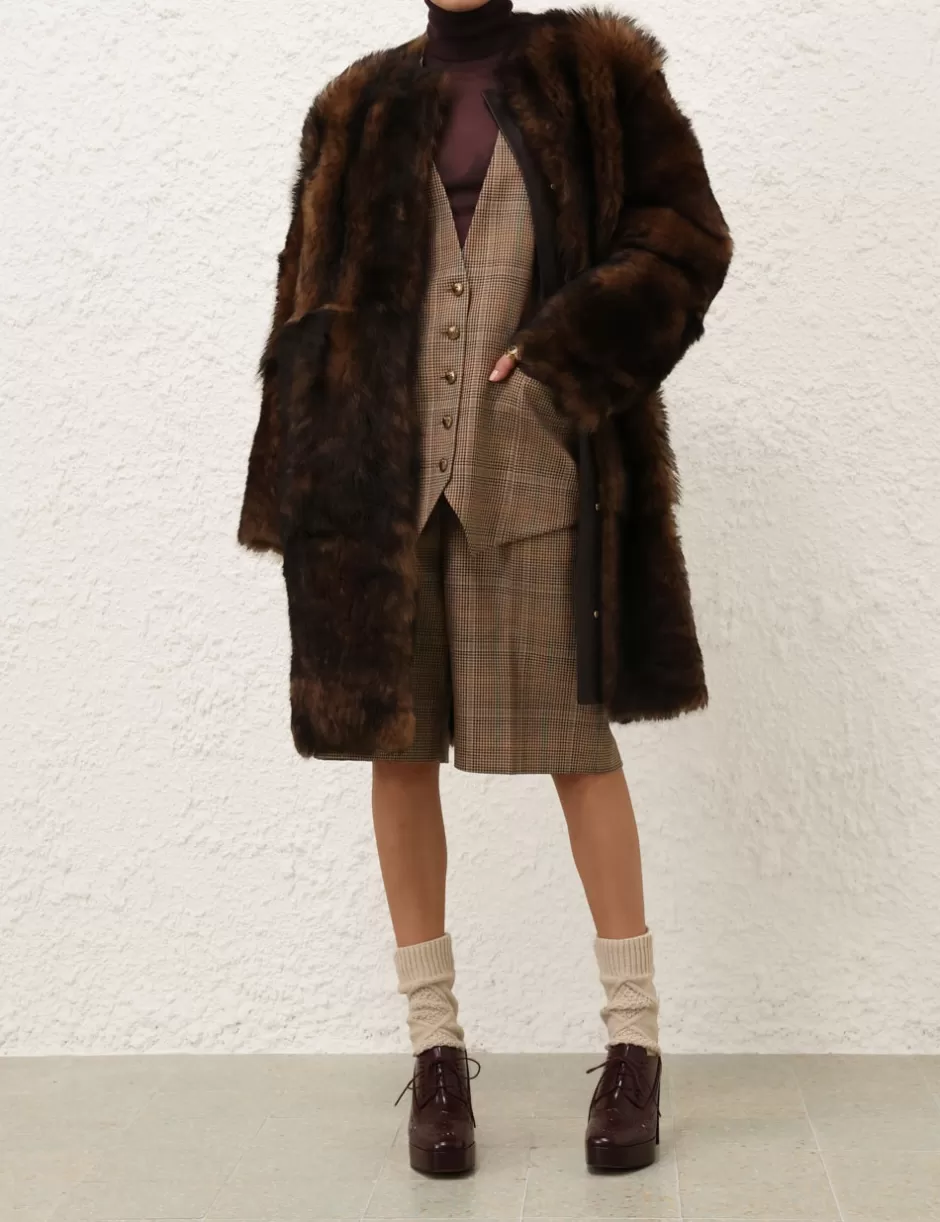 ZIMMERMANN Clothing | Jackets & Coats<Illustration Shearling Coat Chocolate