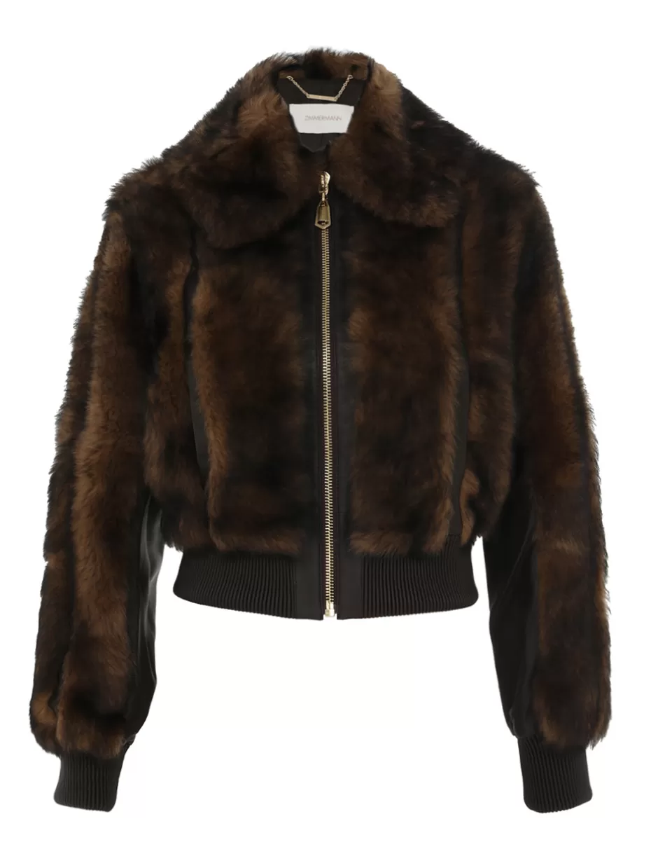 ZIMMERMANN Clothing | Jackets & Coats<Illustration Shearling Jacket Chocolate