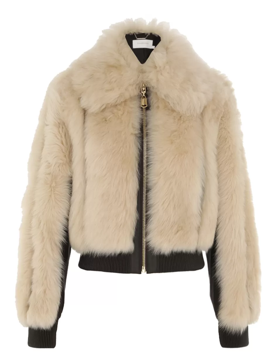 ZIMMERMANN Clothing | Jackets & Coats<Illustration Shearling Jacket Cream