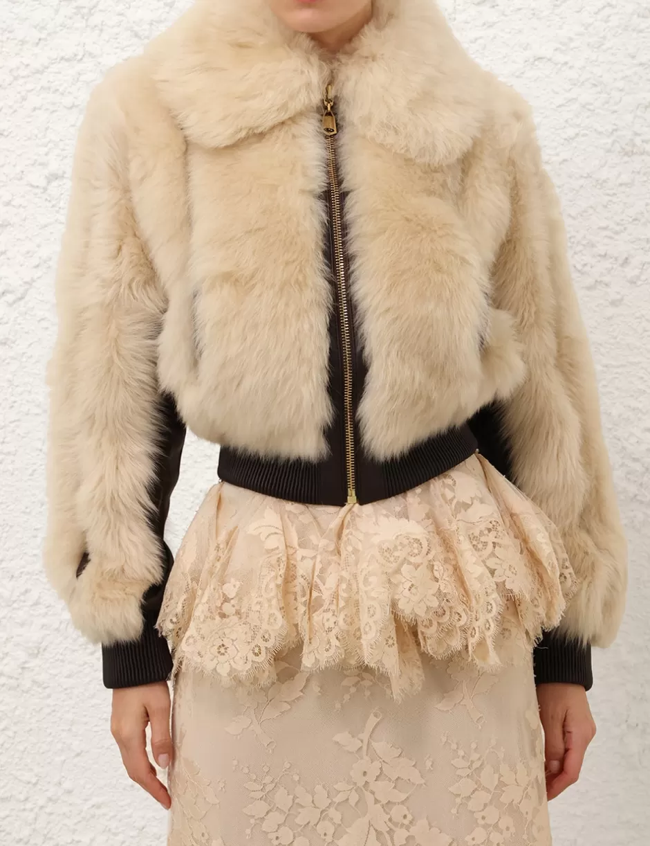 ZIMMERMANN Clothing | Jackets & Coats<Illustration Shearling Jacket Cream