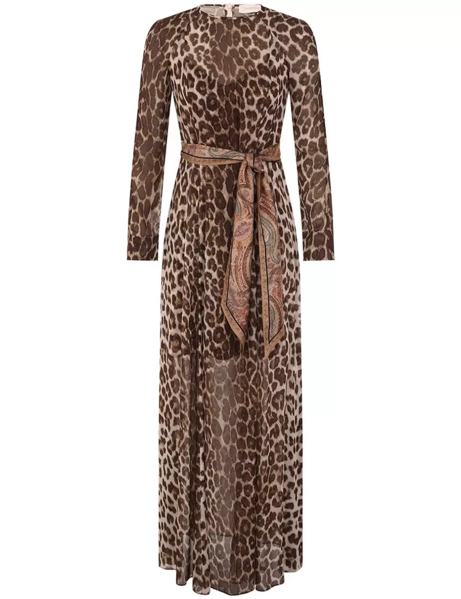 ZIMMERMANN Clothing | Dresses<Illustration Sheath Dress Chocolate Leopard