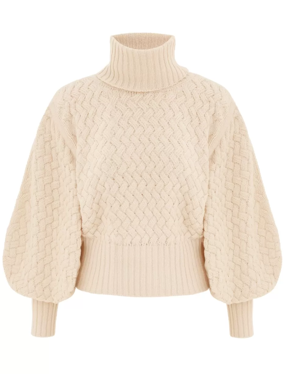 ZIMMERMANN Clothing | Knitwear<Illustration Textured Sweater Cream