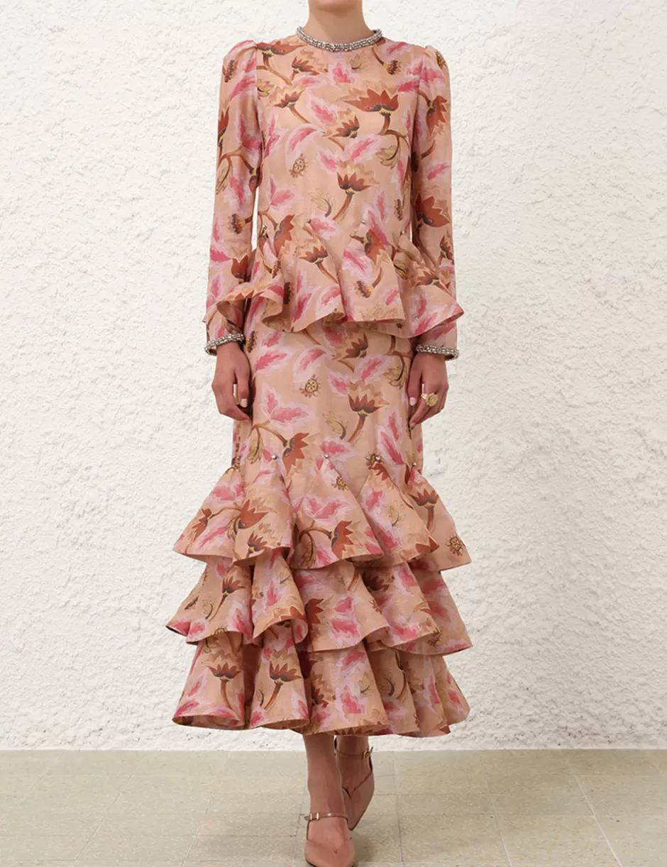 ZIMMERMANN Clothing | Dresses<Illustration Tiered Midi Dress Myrtle Eden