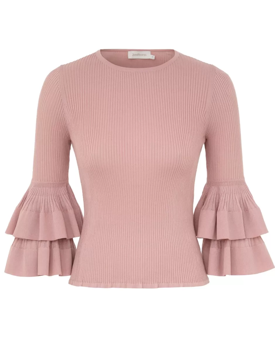 ZIMMERMANN Clothing | Knitwear<Illustration Tiered Ruffle Top Pink