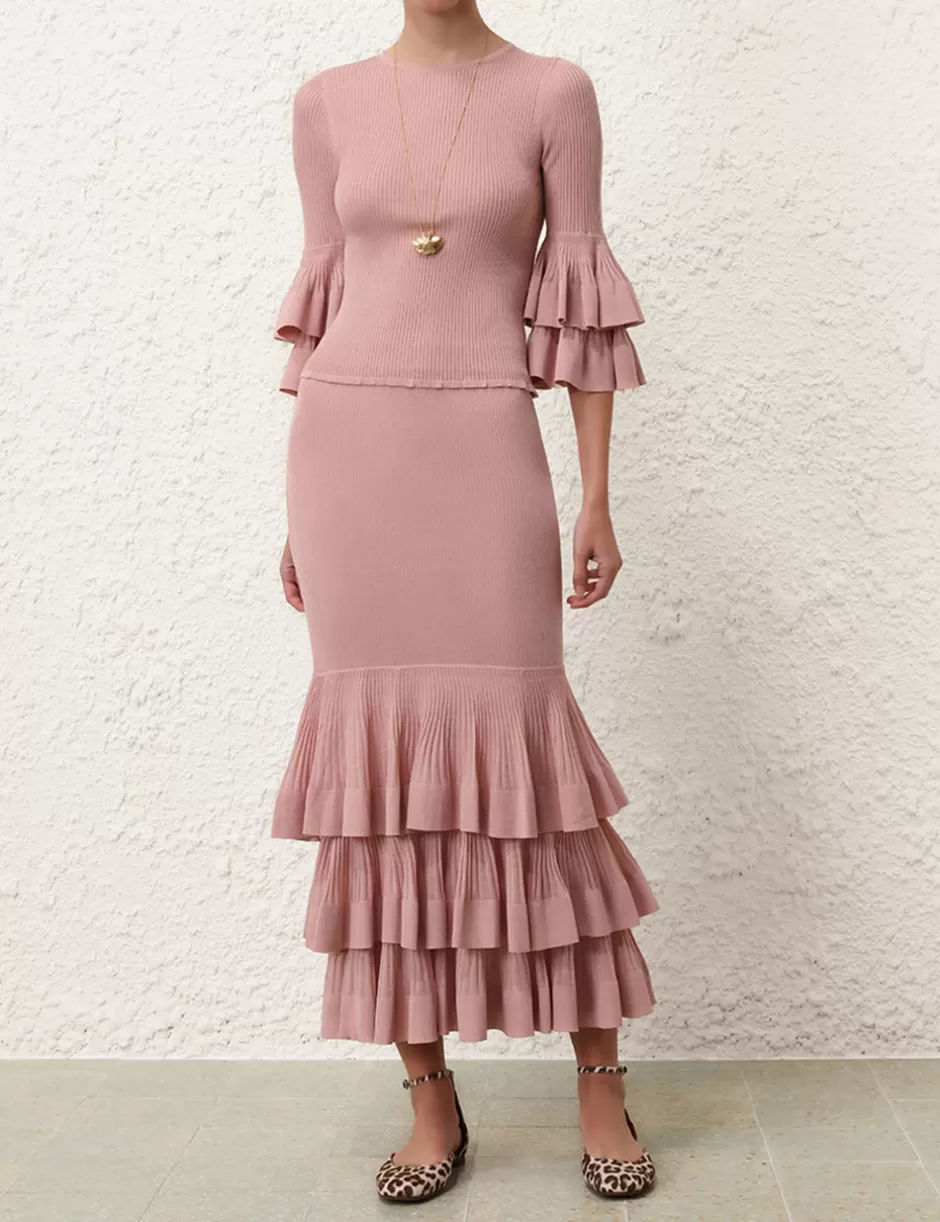 ZIMMERMANN Knitwear | Clothing<Illustration Tiered Skirt Pink