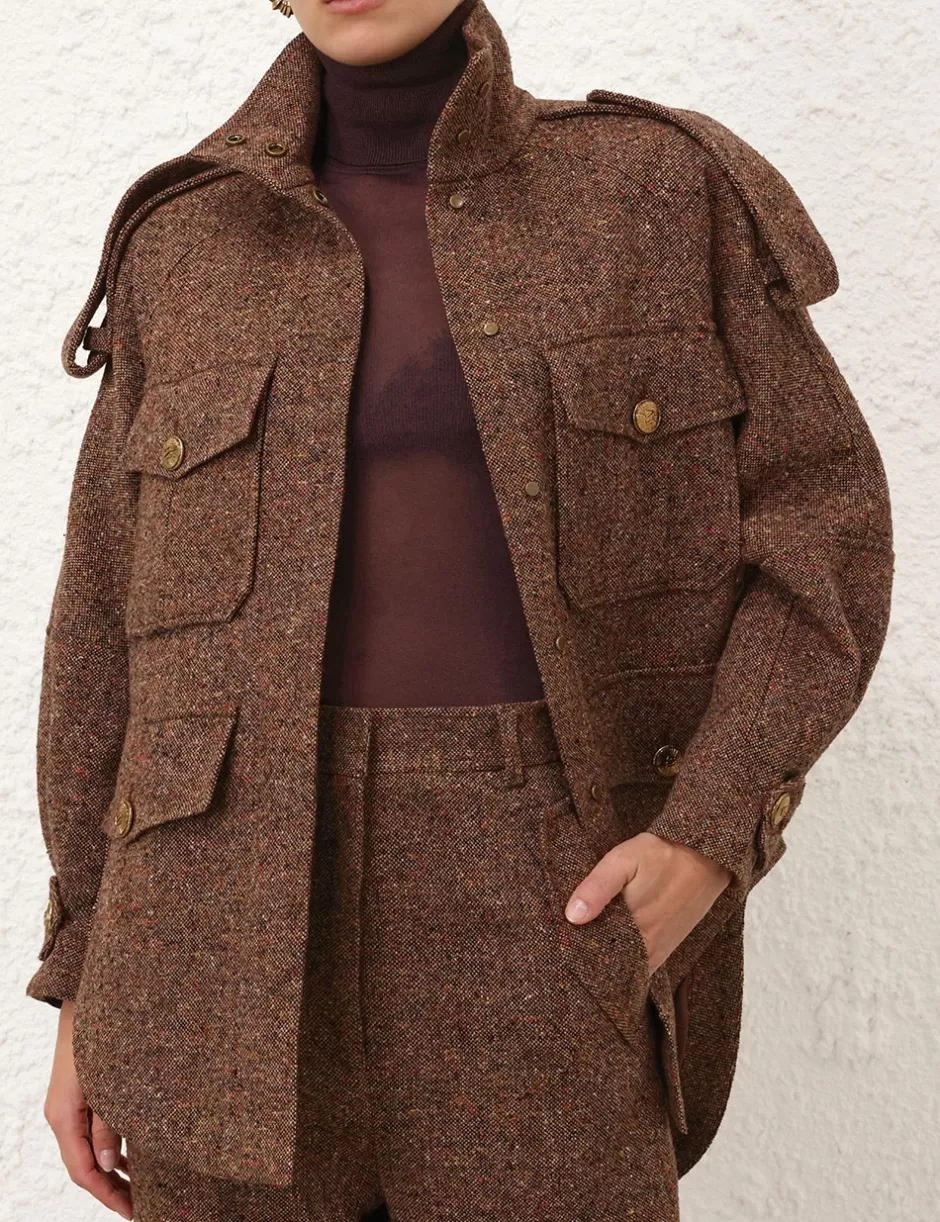 ZIMMERMANN Clothing | Jackets & Coats<Illustration Tweed Jacket Brown Multi