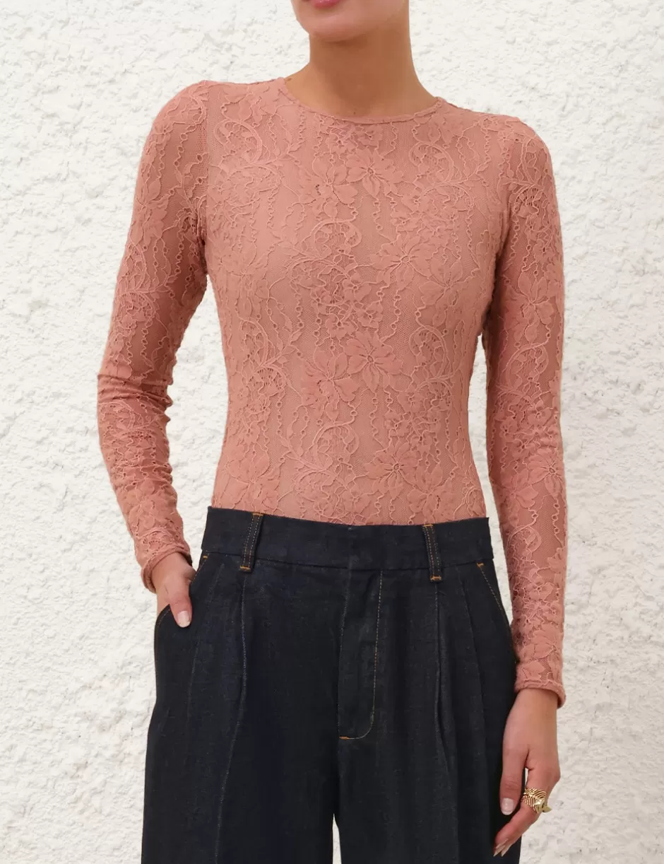 ZIMMERMANN Clothing | Tops<Lace Bodysuit Blush