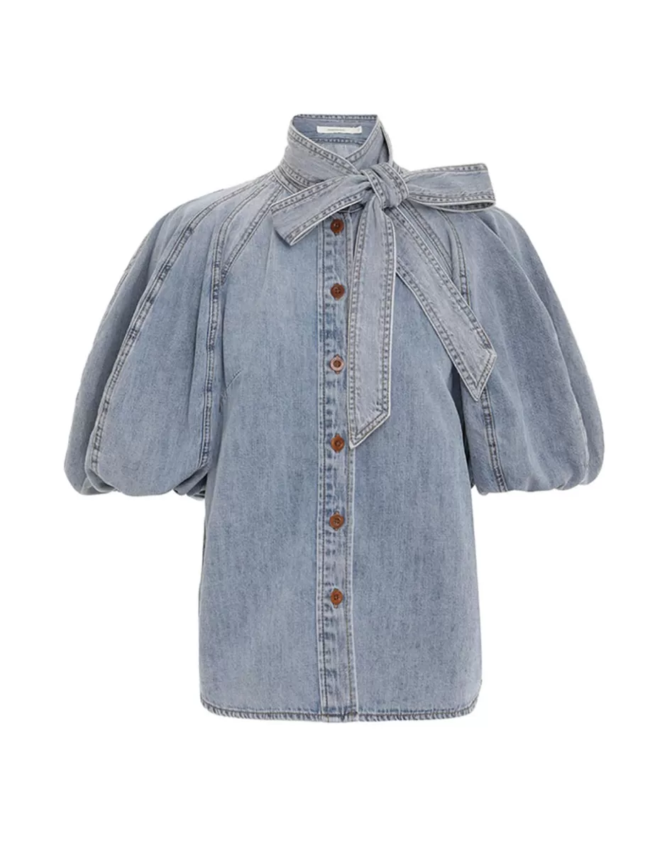 ZIMMERMANN Clothing | Tops<Lantern Sleeve Shirt Faded Blue