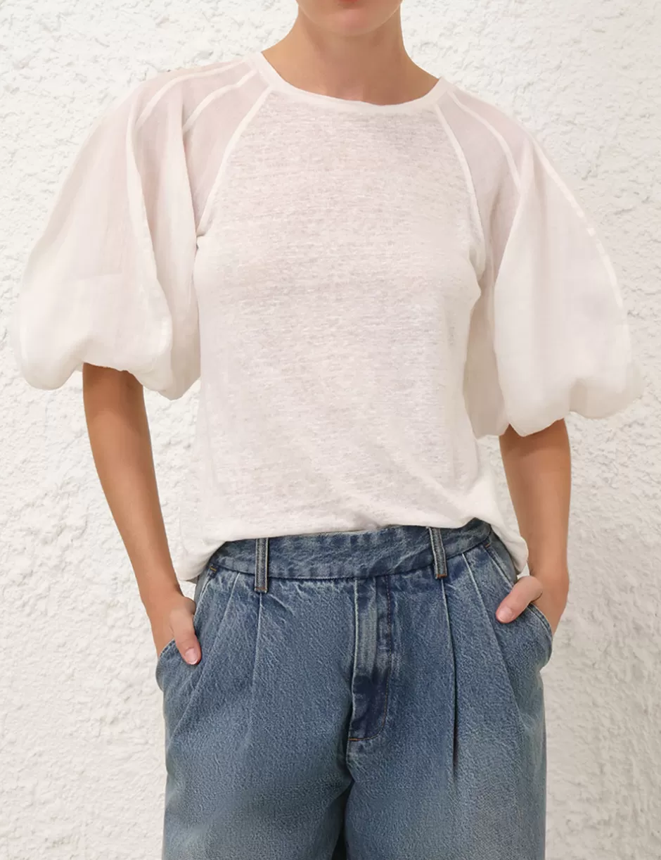 ZIMMERMANN Clothing<Lantern Sleeve Tee Ivory