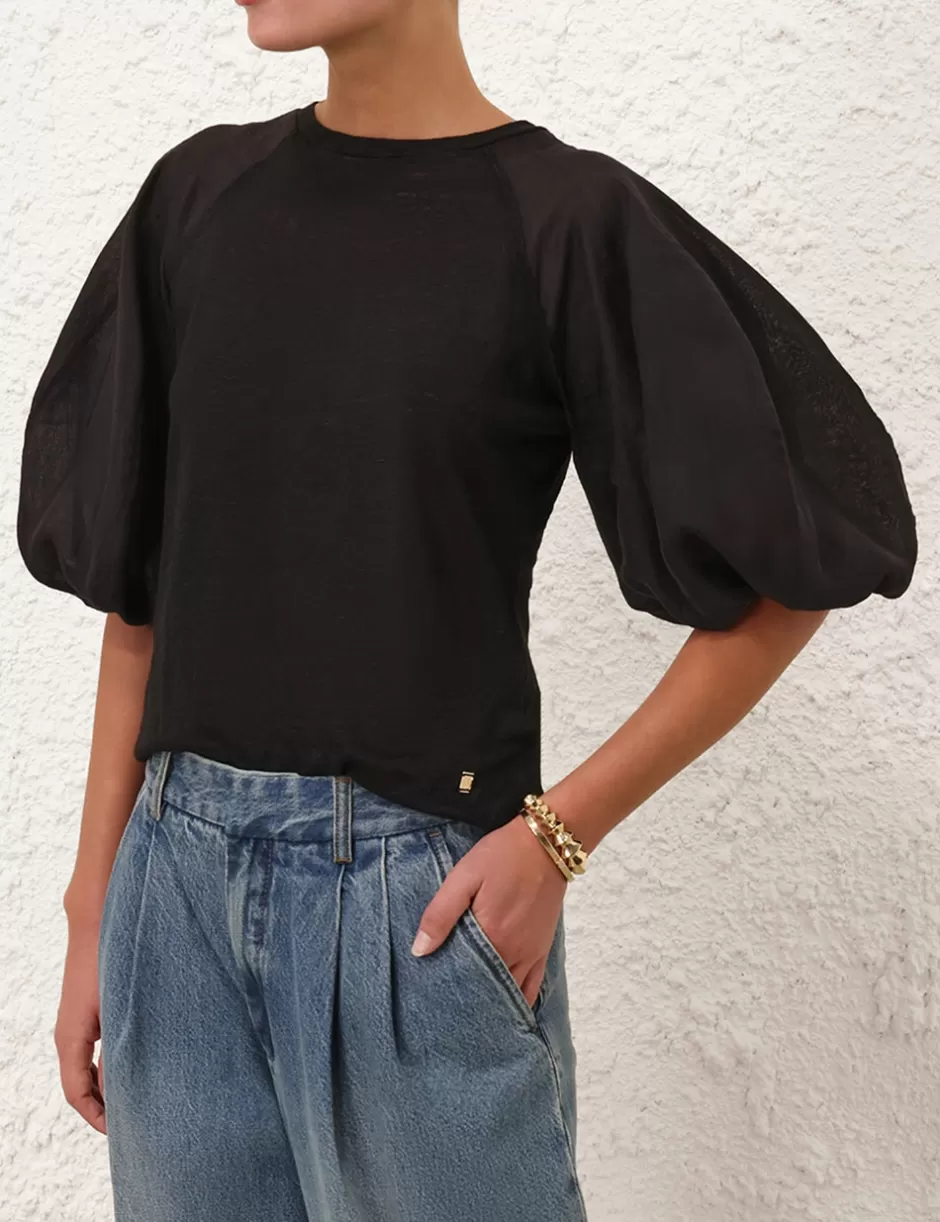 ZIMMERMANN Tops | Clothing<Lantern Sleeve Tee Black