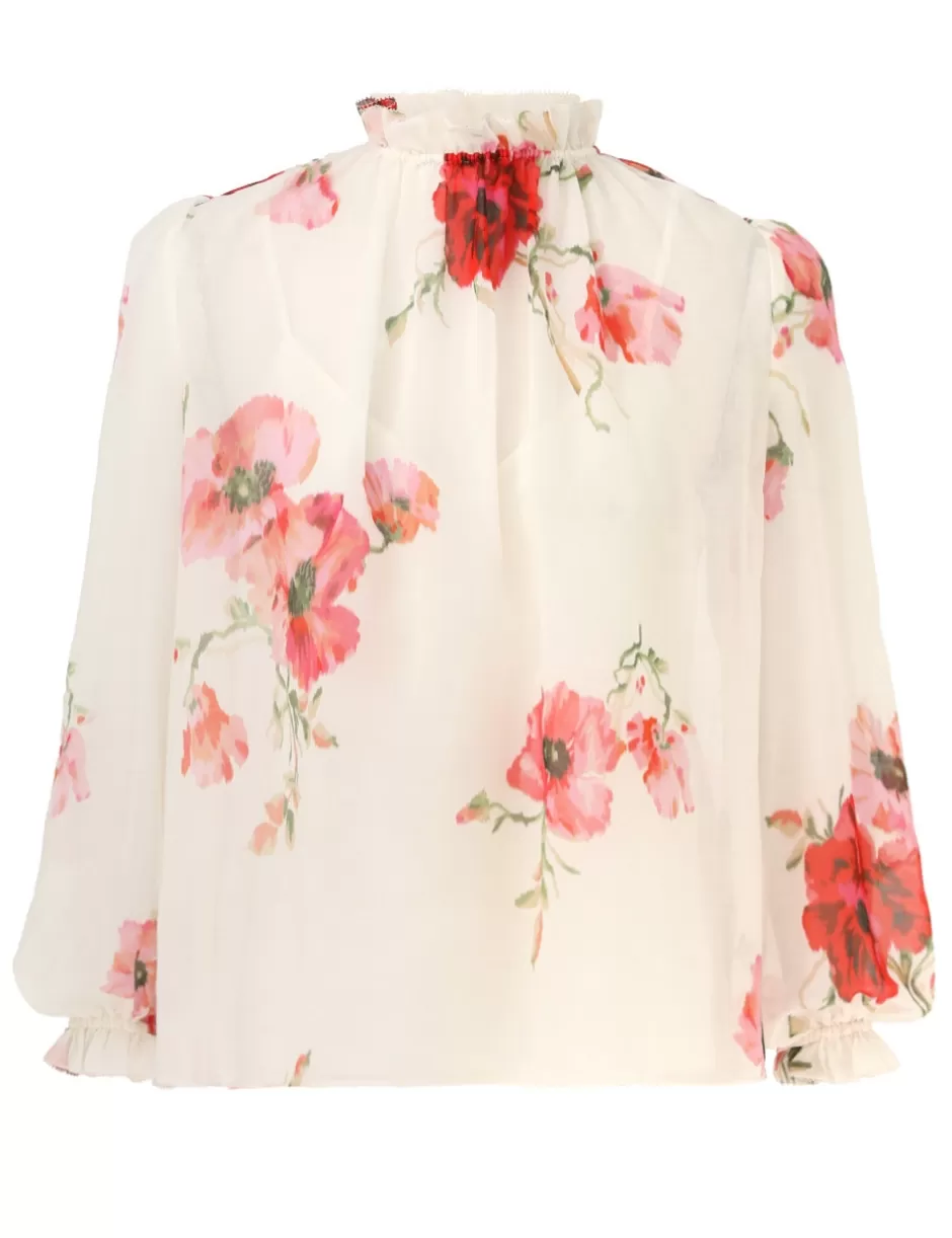 ZIMMERMANN Clothing | Tops<Lightburst Billow Blouse Cream Red Floral