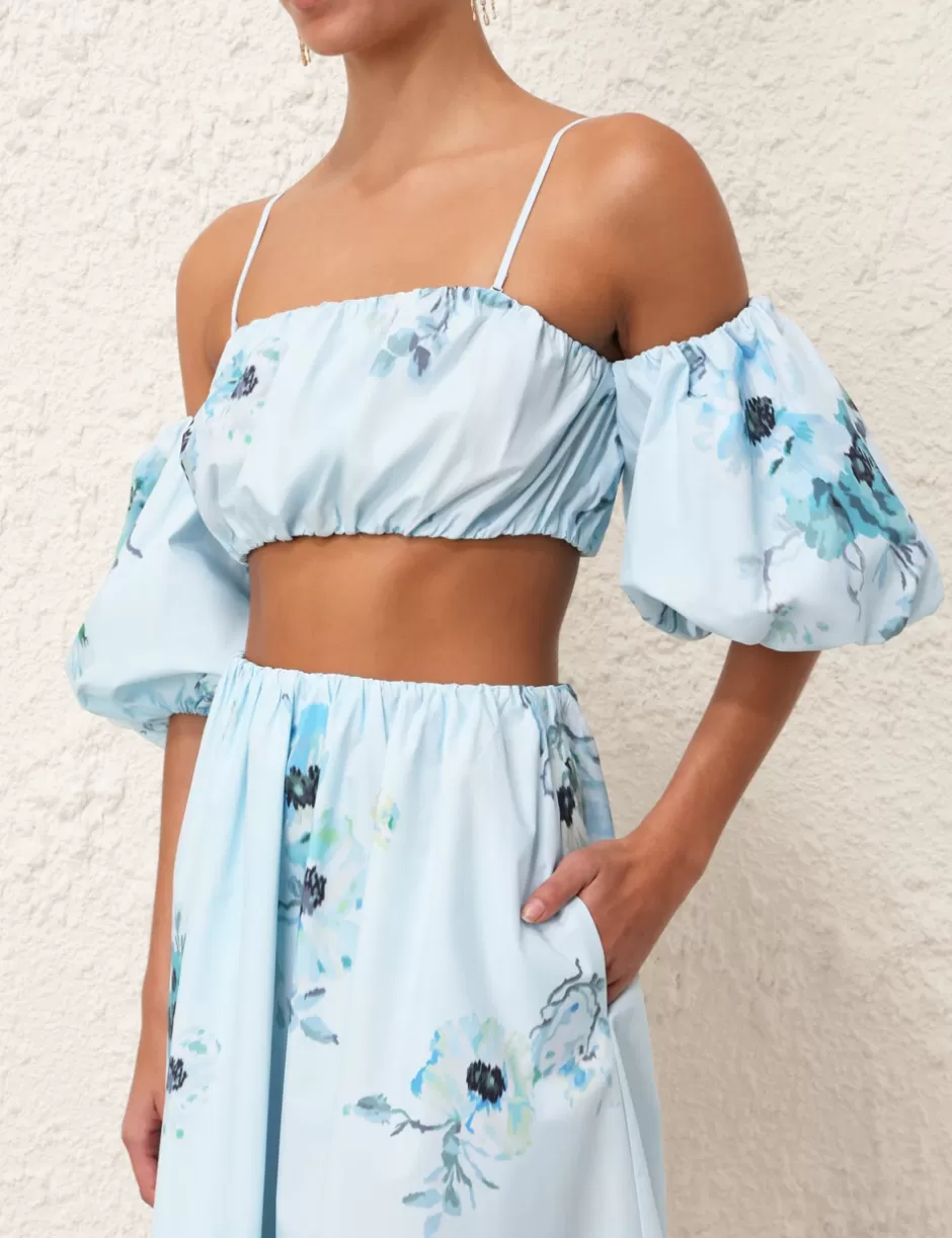 ZIMMERMANN Clothing | Tops<Lightburst Puff Sleeve Top Aqua Floral