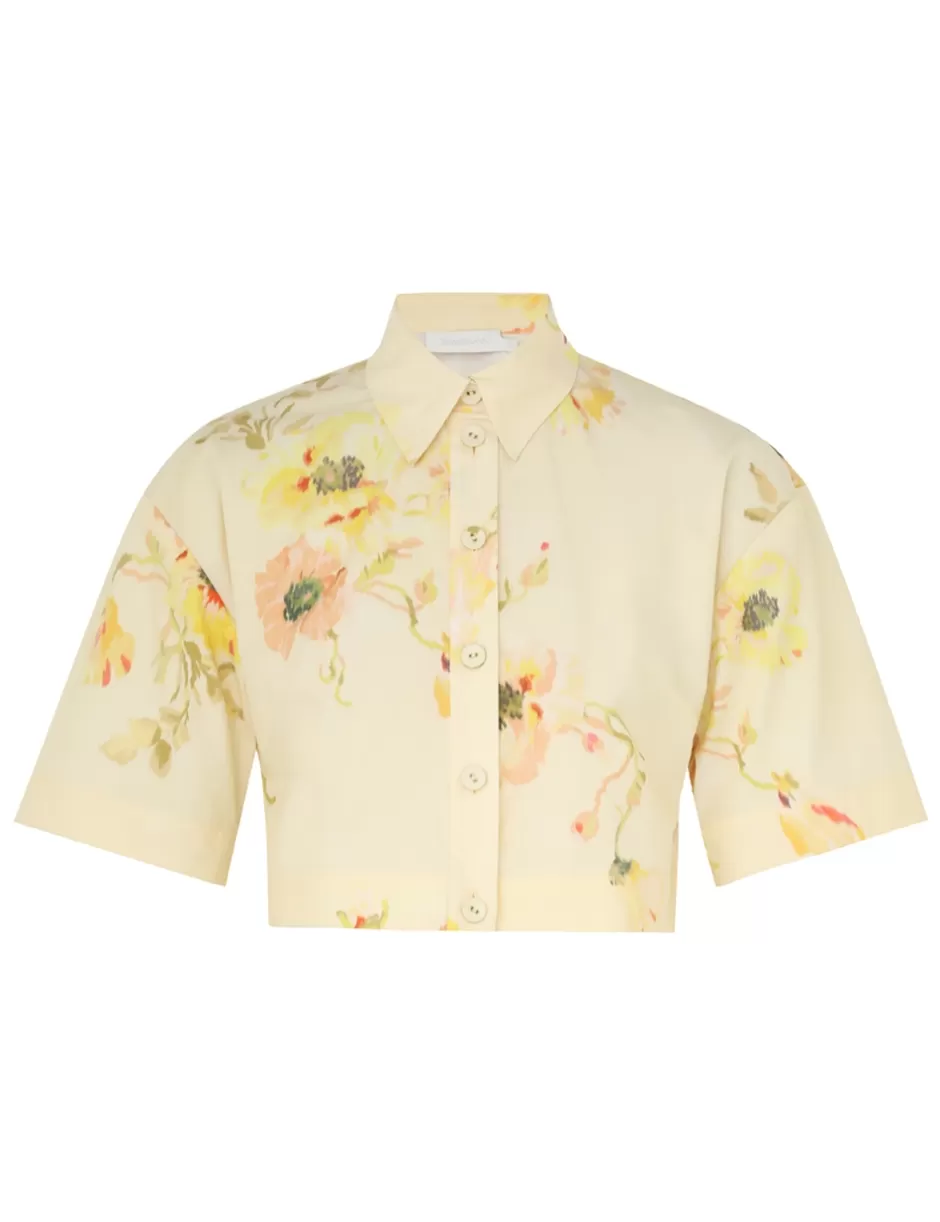 ZIMMERMANN Clothing | Tops<Lightburst Relaxed Crop Shirt Yellow Floral