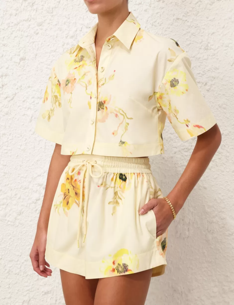 ZIMMERMANN Clothing | Tops<Lightburst Relaxed Crop Shirt Yellow Floral