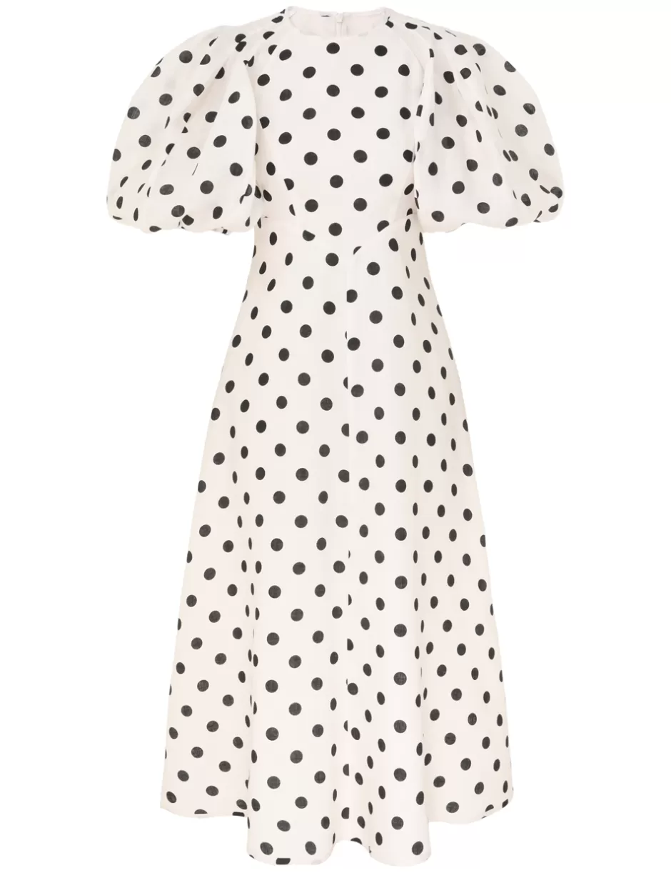 ZIMMERMANN Clothing | Dresses<Midi Day Dress Cream Black Dot