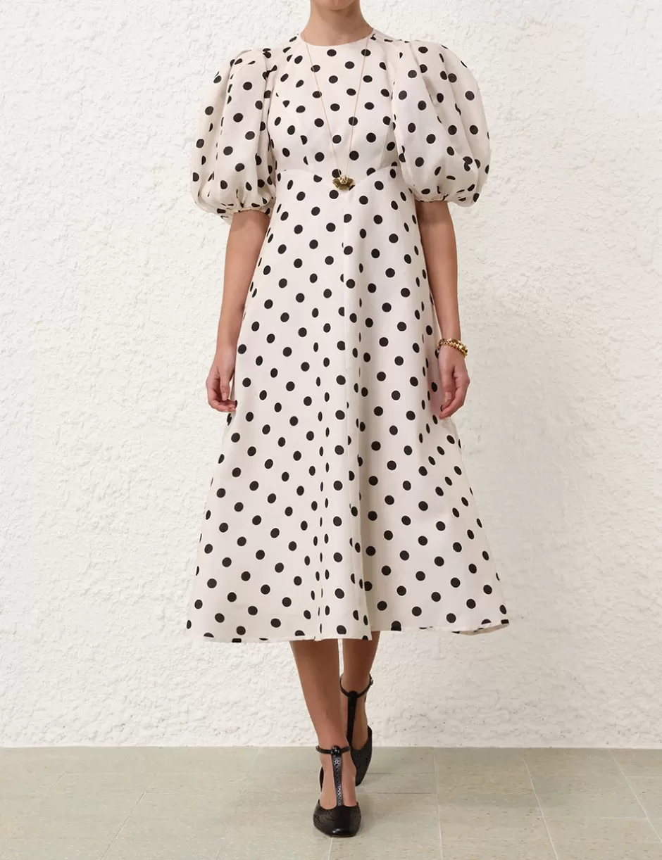 ZIMMERMANN Clothing | Dresses<Midi Day Dress Cream Black Dot