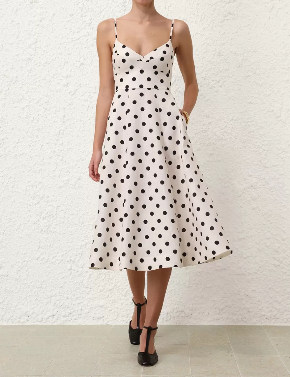 ZIMMERMANN Dresses | Evening<Midi Picnic Dress Cream Black Dot