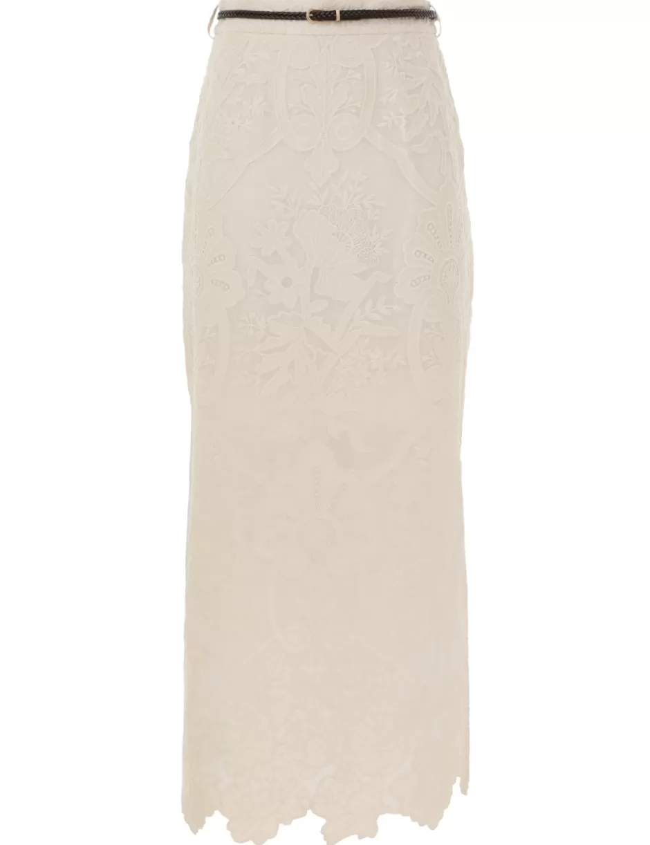 ZIMMERMANN Clothing | Skirts<Ottie Embroidered Midi Skirt Cream