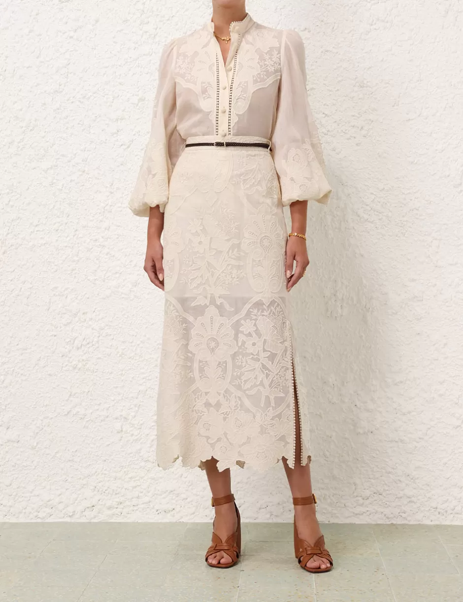 ZIMMERMANN Clothing | Skirts<Ottie Embroidered Midi Skirt Cream