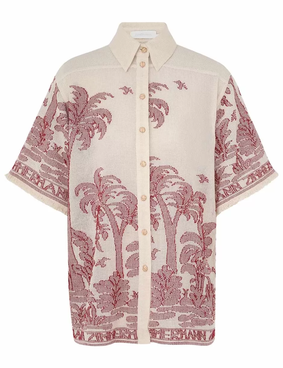 ZIMMERMANN Clothing | Tops<Ottie Palm Relaxed Shirt Cream Red