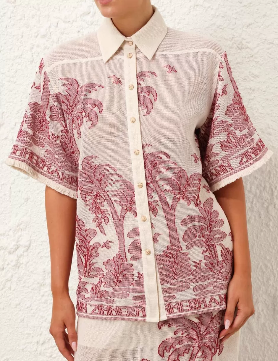 ZIMMERMANN Clothing | Tops<Ottie Palm Relaxed Shirt Cream Red