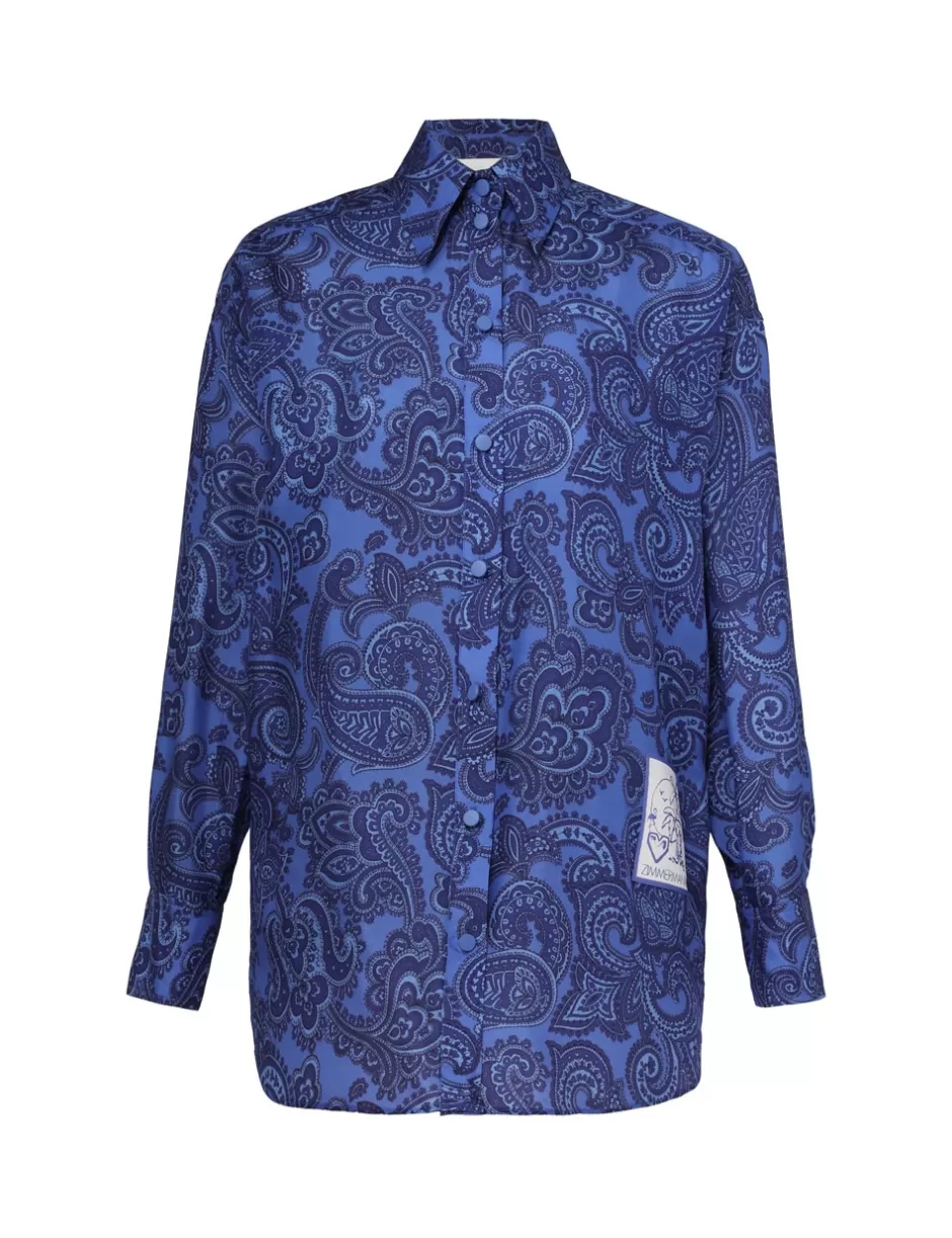 ZIMMERMANN Clothing | Tops<Ottie Relaxed Shirt Blue Paisley