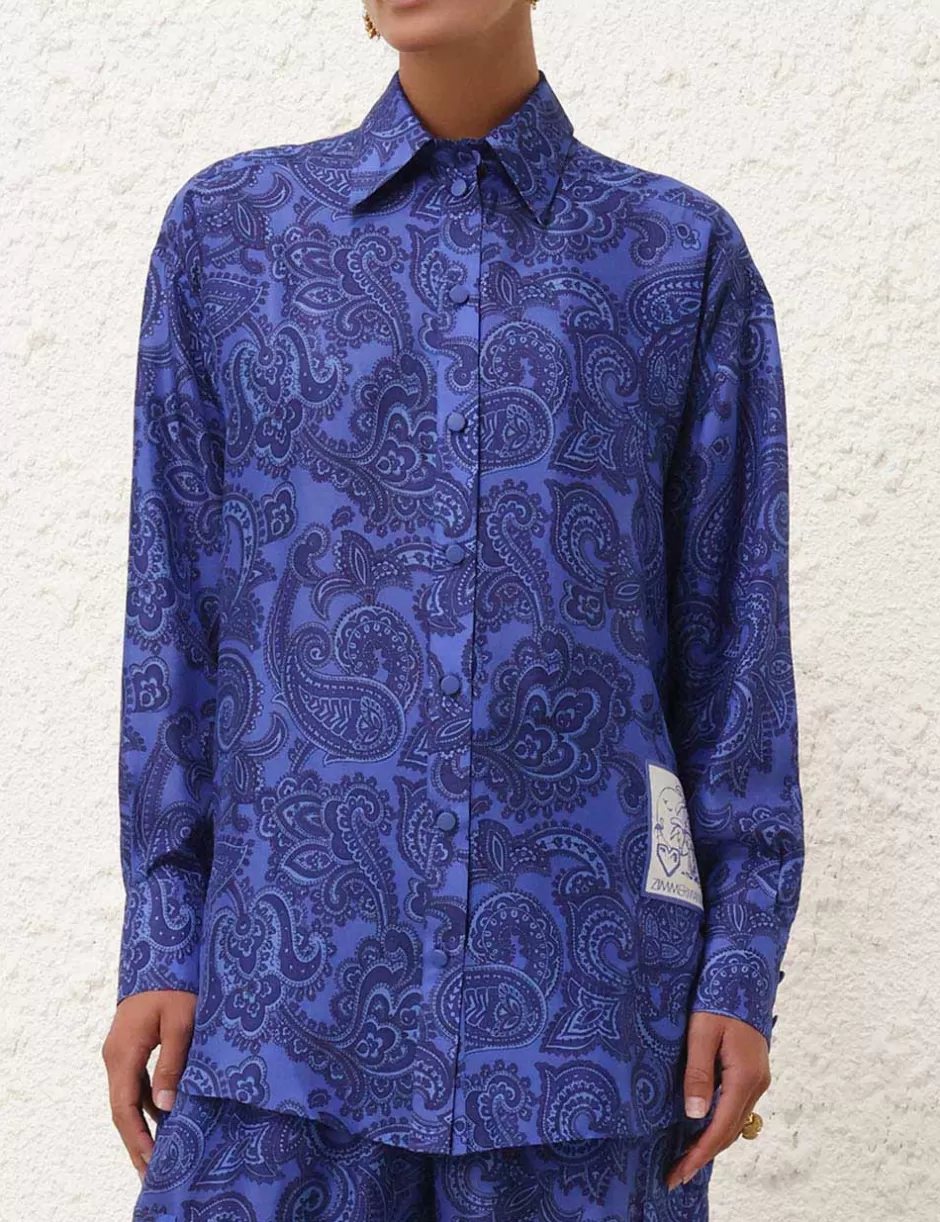 ZIMMERMANN Clothing | Tops<Ottie Relaxed Shirt Blue Paisley