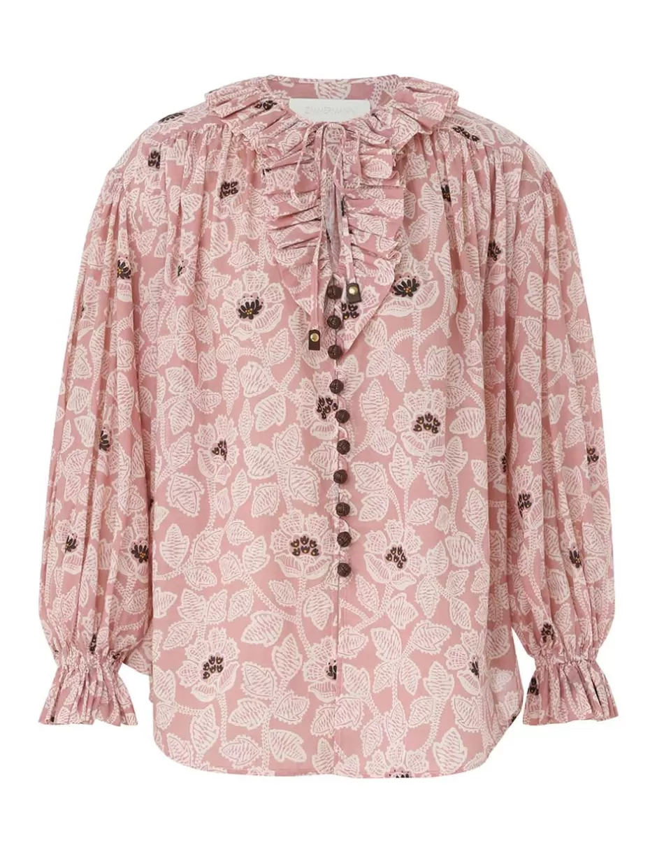 ZIMMERMANN Clothing | Tops<Ottie Ruffle Neck Top Dusty Rose Floral