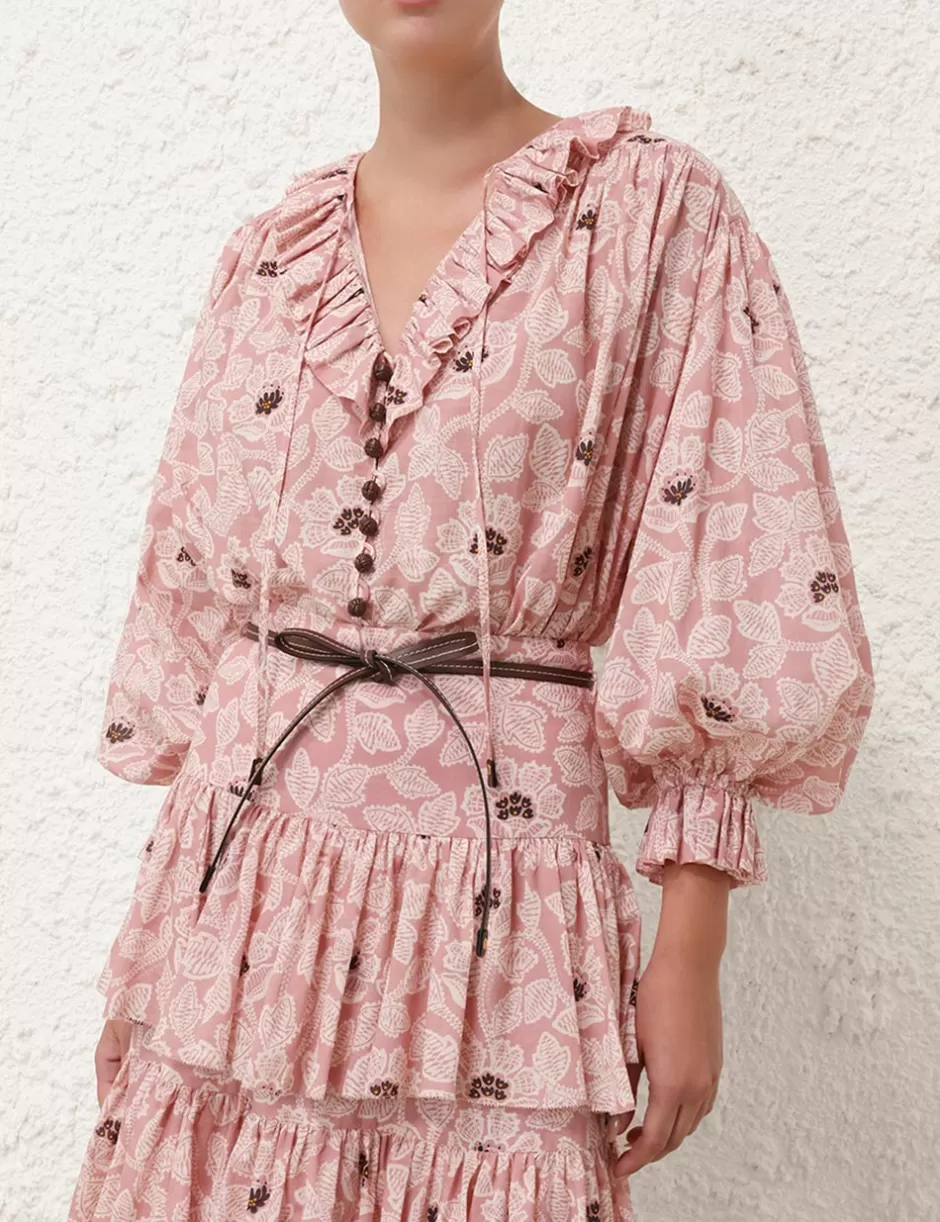 ZIMMERMANN Clothing | Tops<Ottie Ruffle Neck Top Dusty Rose Floral