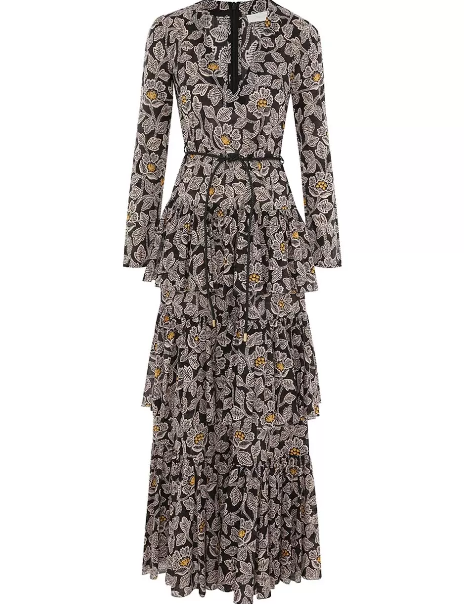 ZIMMERMANN Clothing | Dresses & Coverups<Ottie Tiered Midi Dress Black Floral