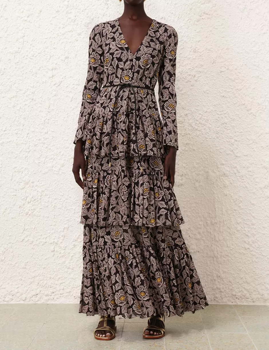 ZIMMERMANN Clothing | Dresses & Coverups<Ottie Tiered Midi Dress Black Floral