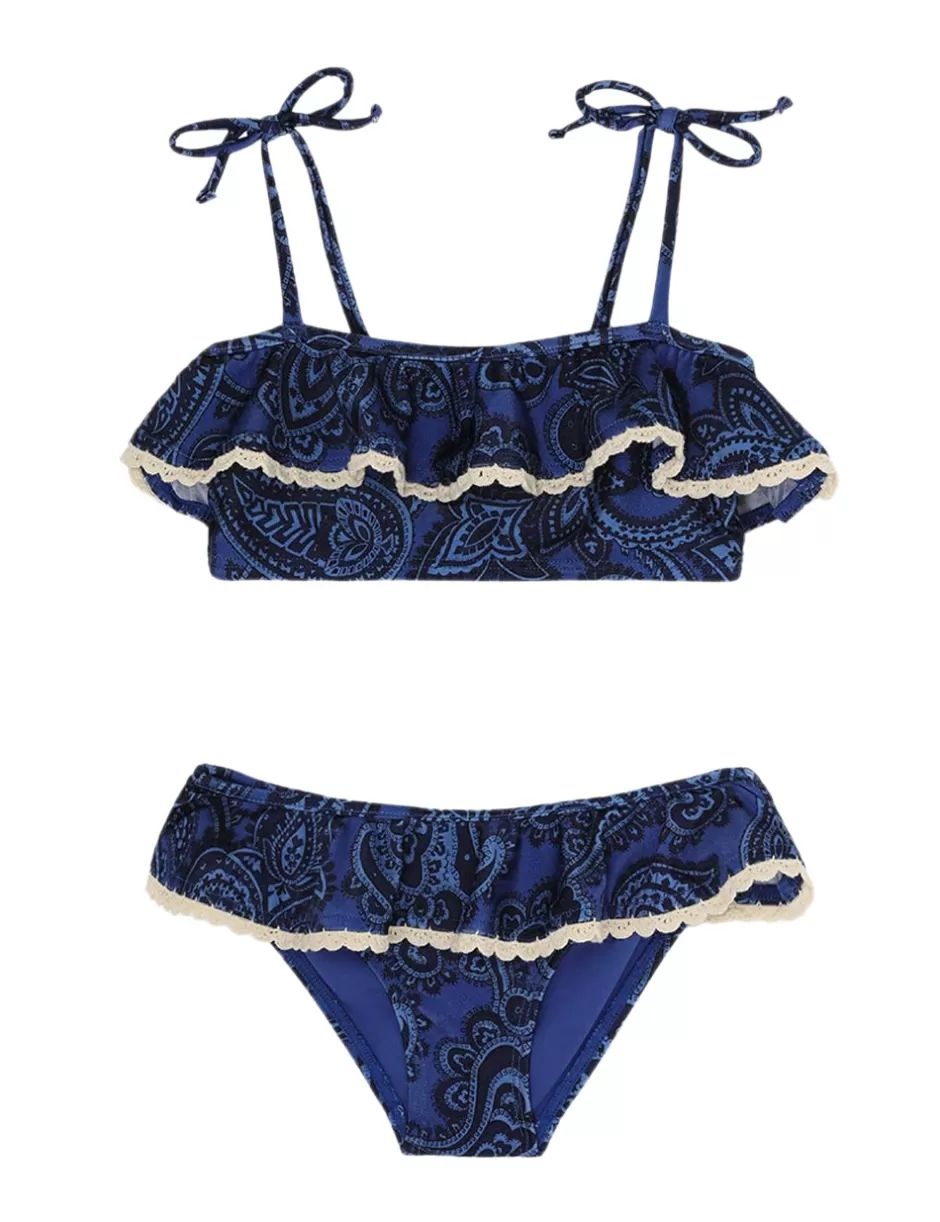 ZIMMERMANN Kids | Swimwear<Ottie Trim Frill Bikini Blue Paisley