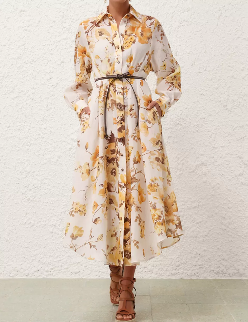 ZIMMERMANN Clothing | Dresses & Coverups<Ottie Tuck Shirt Dress Orange Floral