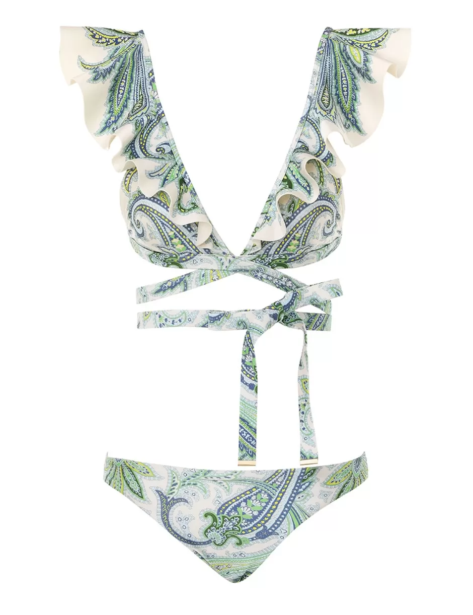 ZIMMERMANN Bikinis<Ottie Wrap Ruffle Bikini Green Paisley