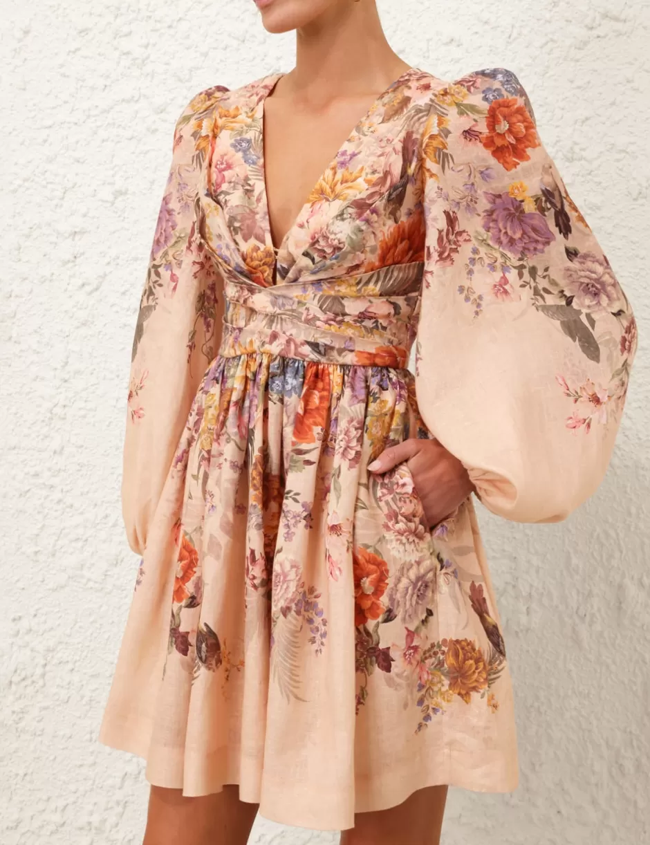 ZIMMERMANN Clothing | Dresses<Pavilion Draped Mini Dress Peach Multi Floral