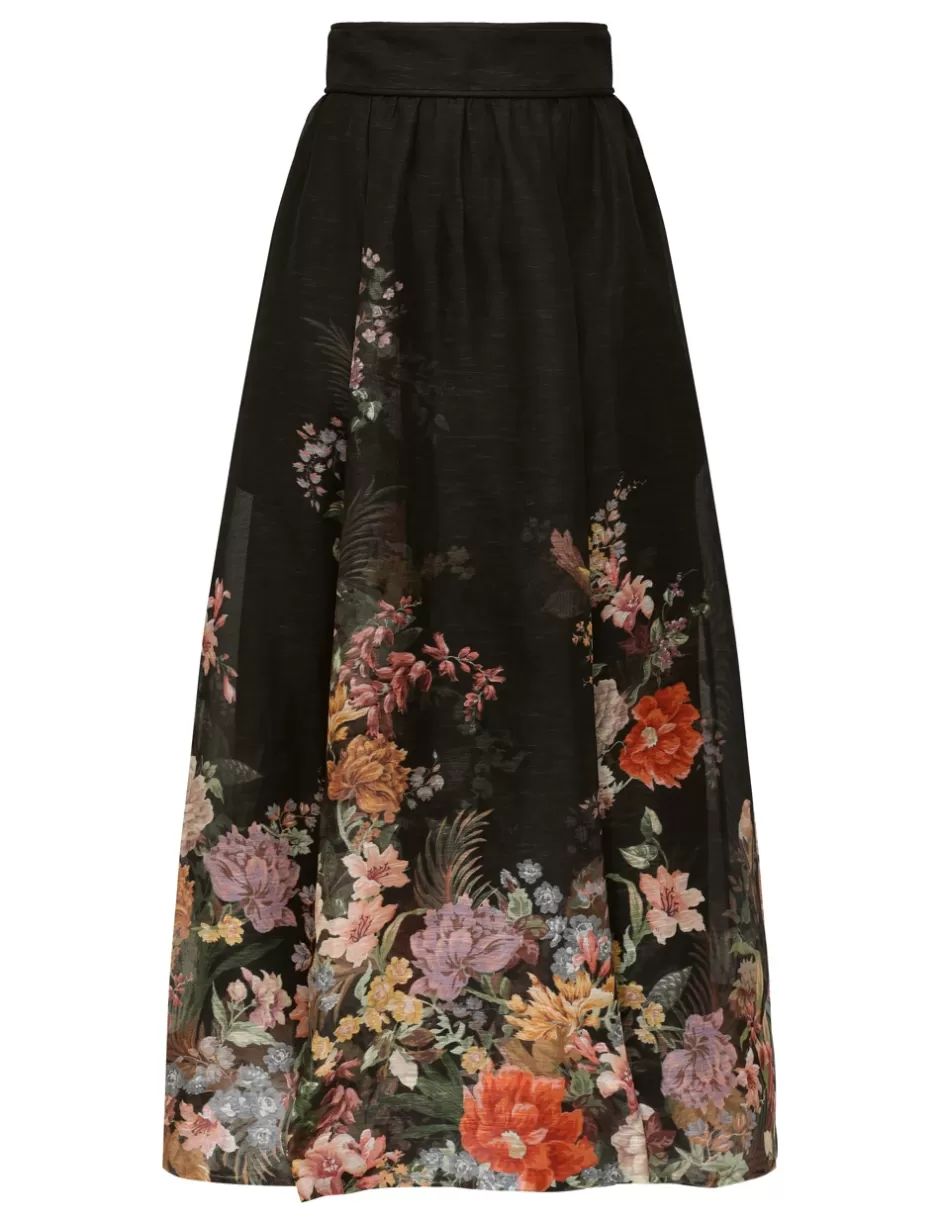 ZIMMERMANN Clothing | Skirts<Pavilion Gathered Midi Skirt Black Multi Floral