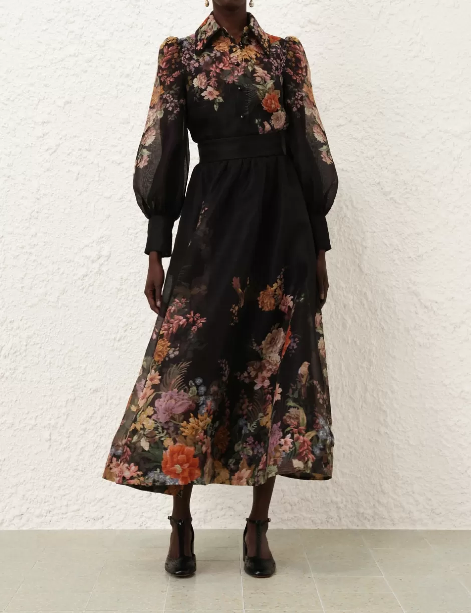 ZIMMERMANN Clothing | Skirts<Pavilion Gathered Midi Skirt Black Multi Floral